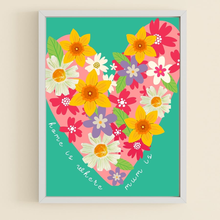 Home is where Mum is Mother's Day Wall Art Print, Gift for Mum