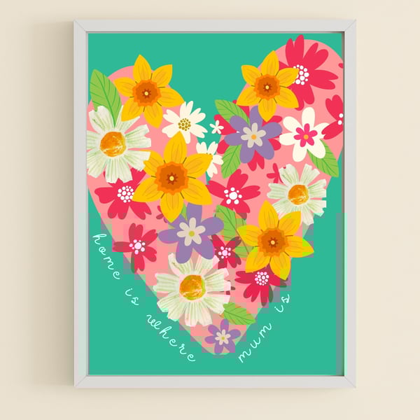 Home is where Mum is Mother's Day Wall Art Print, Gift for Mum