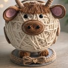 Highland Cow Twine Ornament (15cm) – Handmade Rustic Farm Animal Decoration