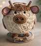 Highland Cow Twine Ornament (15cm) – Handmade Rustic Farm Animal Decoration