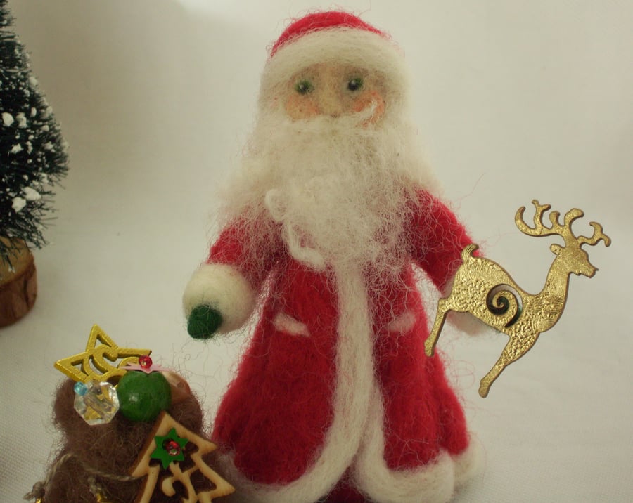 Father Christmas & Toy Sack - Needle Felted Decoration - Holiday Gift