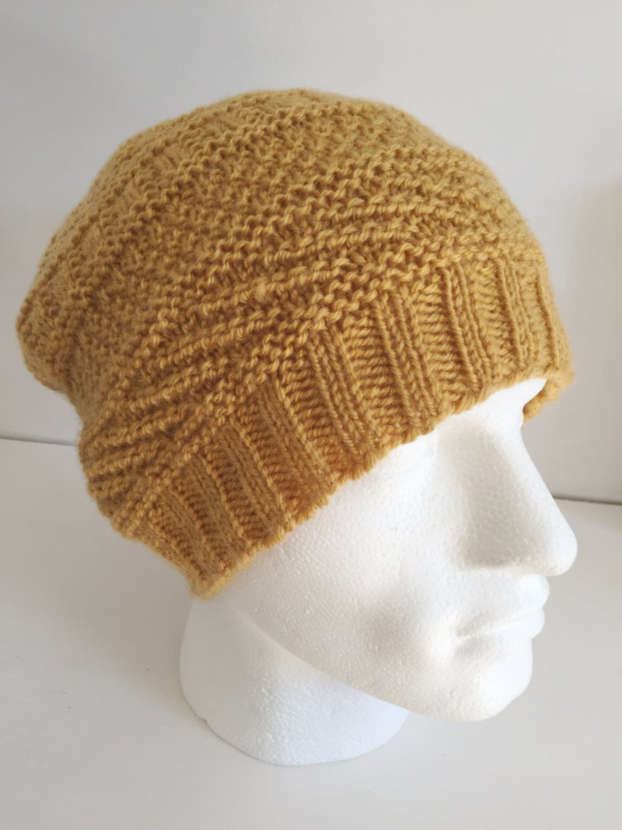 Unisex Mustard Slouch Hat, Adult Teens Yellow Woolly Beanie Wool Hat Gift Idea