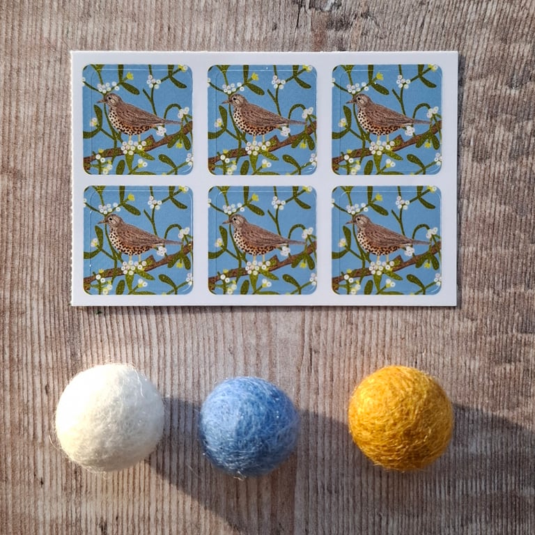 Mistle Thrush Envelope Stickers - Set of 6