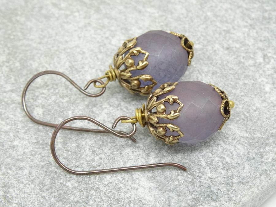 Czech Glass Earrings, Purple Earrings, Filigree Earrings, Unique Earrings, 