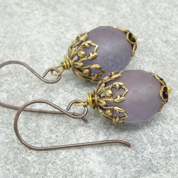 Czech Glass Earrings, Purple Earrings, Filigree Earrings, Unique Earrings, 