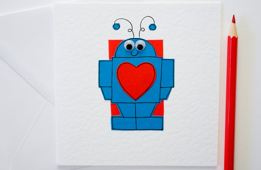 Valentines Robot Handmade Greeting Card, Love card, Anniversary card