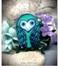 Owl Brooch, Handmade, Green - Image 1