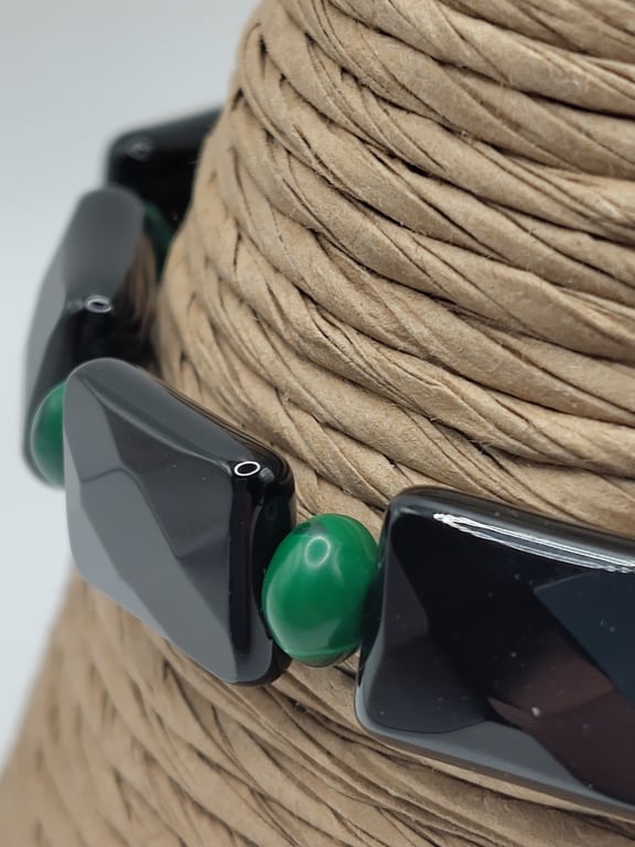 PIKA. Black Agate and Synthetic Malachite Stone Bracelet by BDS.