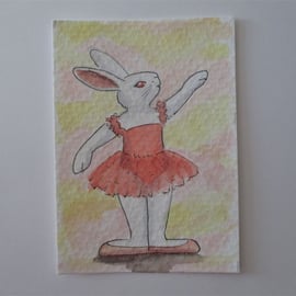 ACEO Bunny Rabbit Ballerina Ballet Dancing Bunny Rabbit Original Painting 019