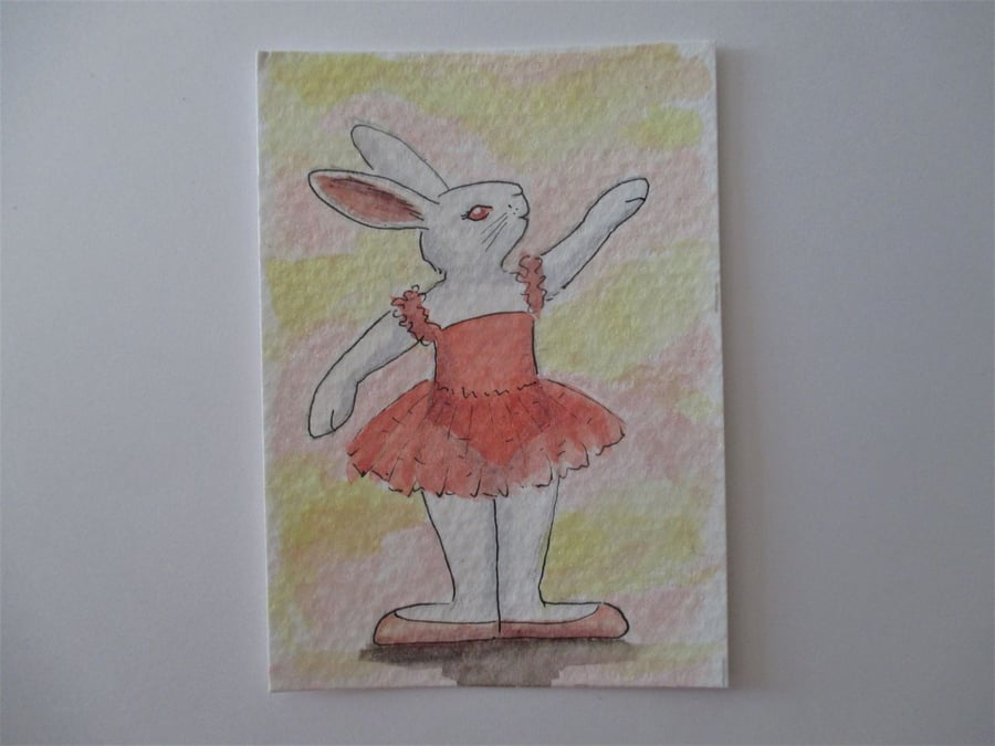 ACEO Bunny Rabbit Ballerina Ballet Dancing Bunny Rabbit Original Painting 019