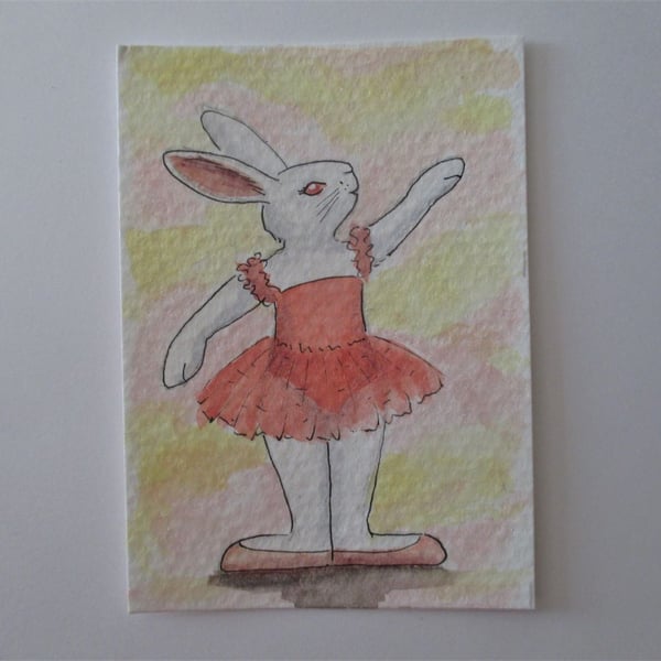 ACEO Bunny Rabbit Ballerina Ballet Dancing Bunny Rabbit Original Painting 019