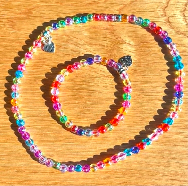 Handmade Colourful Small Beaded Necklace & Bracelet Set
