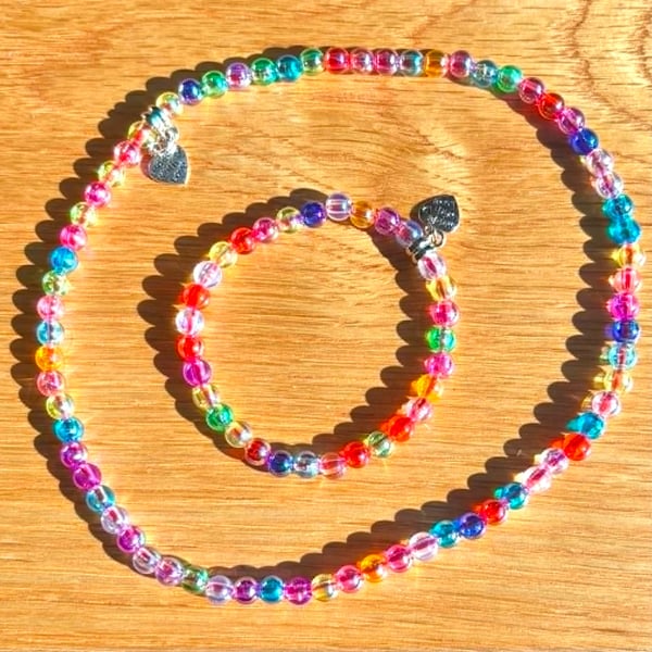 Handmade Colourful Small Beaded Necklace & Bracelet Set