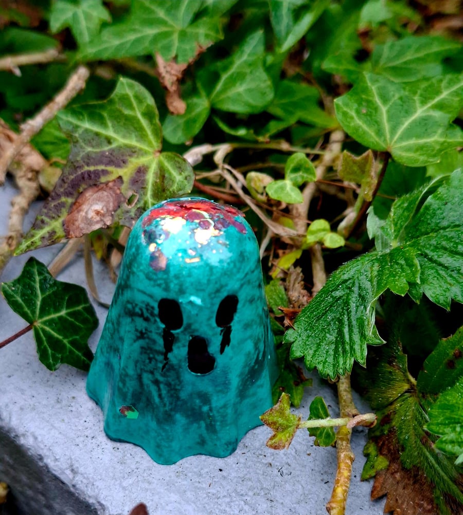 Spooky Cute Mini Ghost Figurines Eco-Resin Glitter Brain Detail Handmade Gothic 