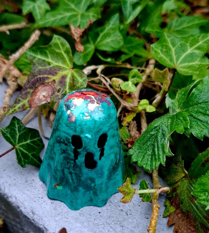 Spooky Cute Mini Ghost Figurines Eco-Resin Glitter Brain Detail Handmade Gothic 