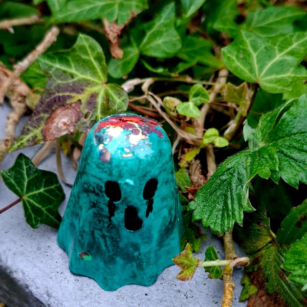 Spooky Cute Mini Ghost Figurines Eco-Resin Glitter Brain Detail Handmade Gothic 