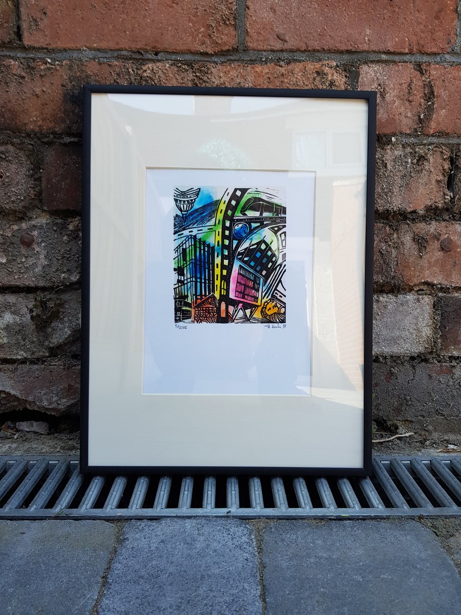 Nottingham Inspired, City, English Architecture, Monoprint, Linocut, Variations 