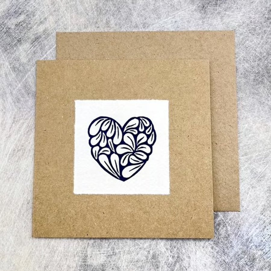 Mini Mussel Shells Heart Card - Original Lino Print