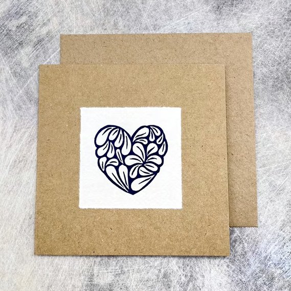 Mini Mussel Shells Heart Card - Original Lino Print