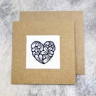 Mini Mussel Shells Heart Card - Original Lino Print