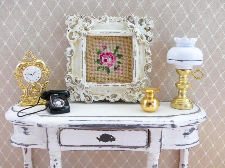 1.12 Scale Miniature Cross Stitch Framed Picture - Floral Design