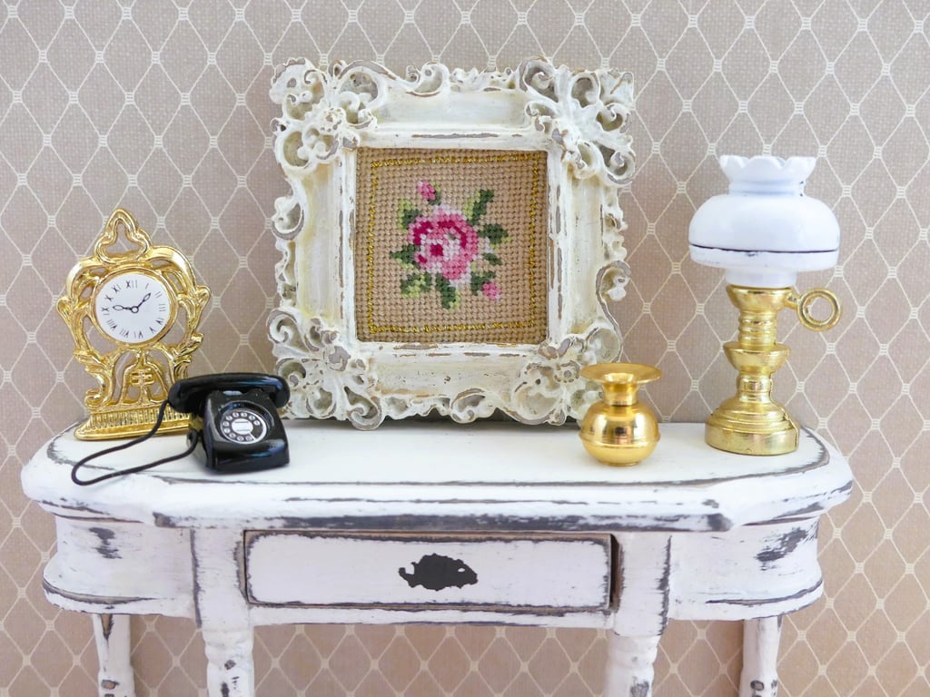 1.12 Scale Miniature Cross Stitch Framed Picture - Floral Design