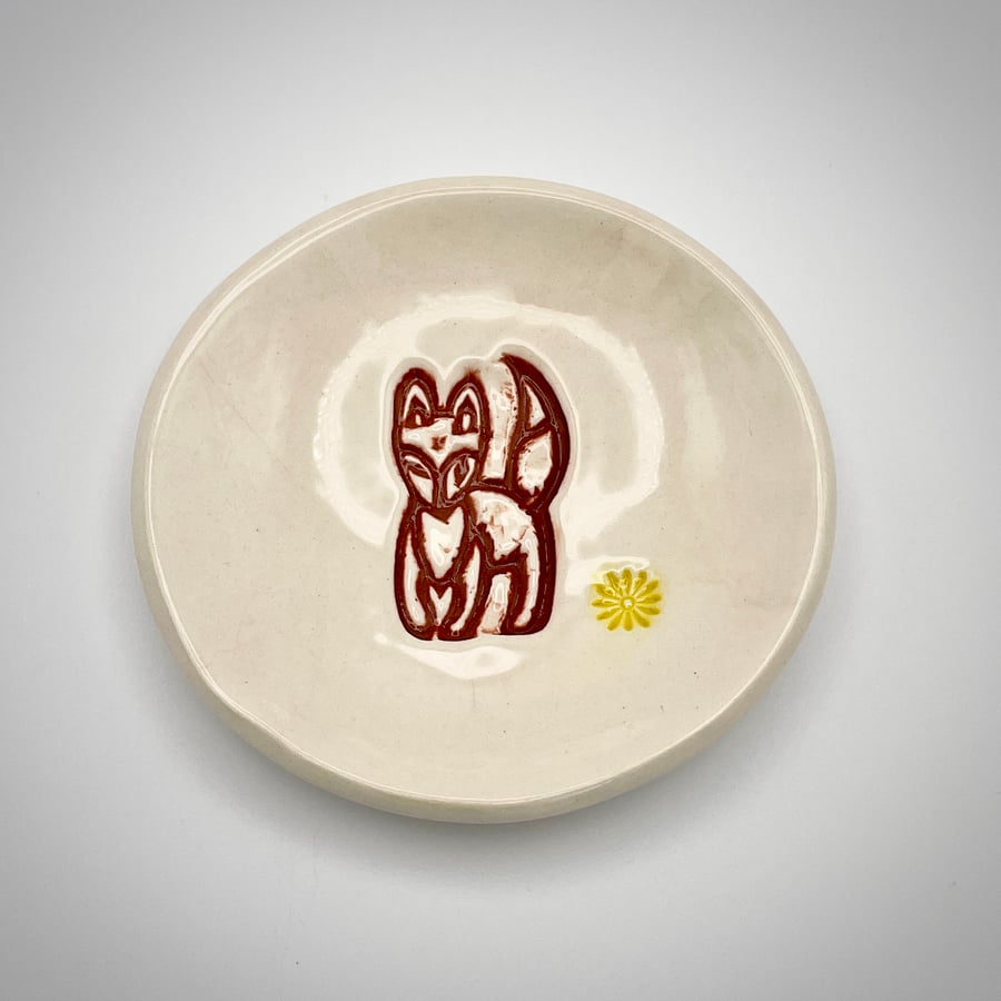 NEW! Fox and yellow daisy trinket dish