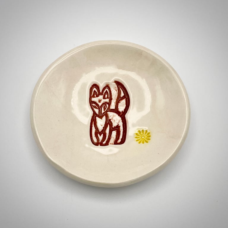 NEW! Fox and yellow daisy trinket dish