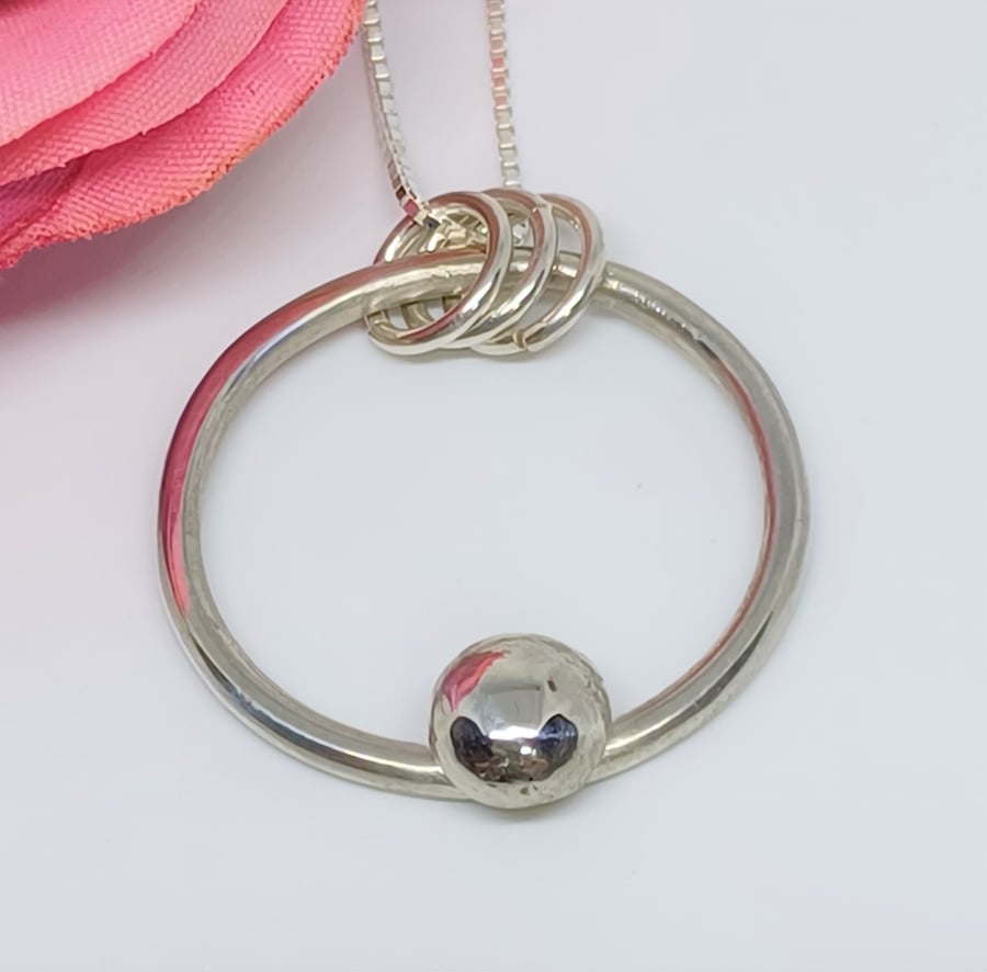 Sterling Silver Hoop Ring Pendant with Recycled Silver Ball Dot