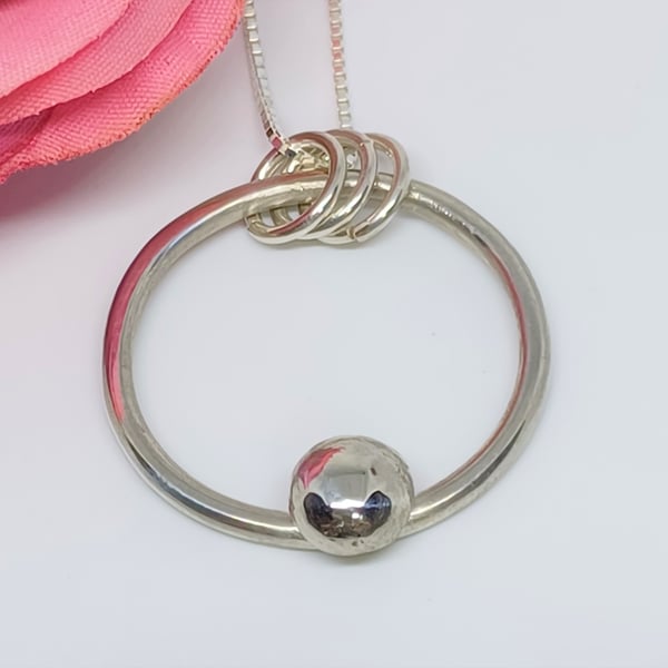 Sterling Silver Hoop Ring Pendant with Recycled Silver Ball Dot