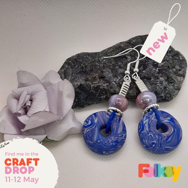 Polymer clay earrings in a unique swirl design