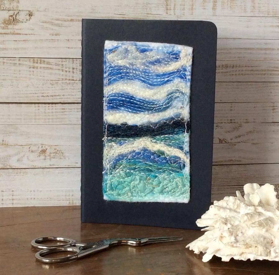 Moleskine embroidered seascape journal or notepad. 