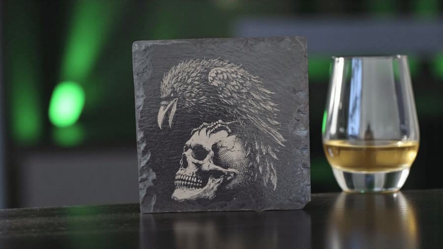 Gothic Skull and Raven Slate Coaster – 10x10cm Dark Gothic Home Décor