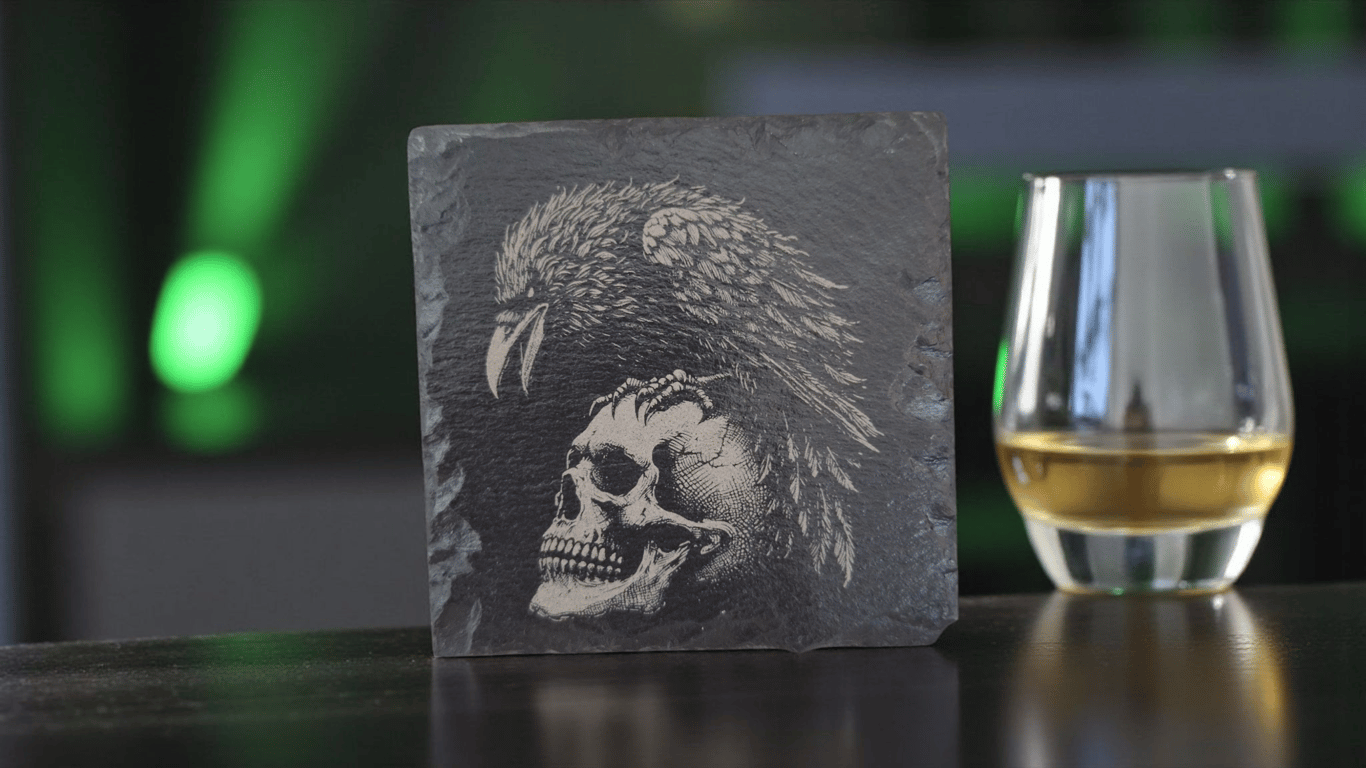 Gothic Skull and Raven Slate Coaster – 10x10cm Dark Gothic Home Décor