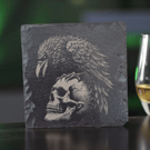 Gothic Skull and Raven Slate Coaster – 10x10cm Dark Gothic Home Décor