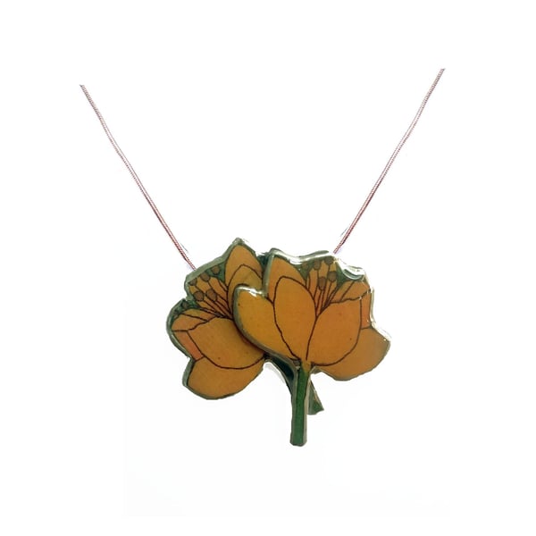 Lovely layered Yellow Poppy Resin Flower Necklace Pendant by EllyMental