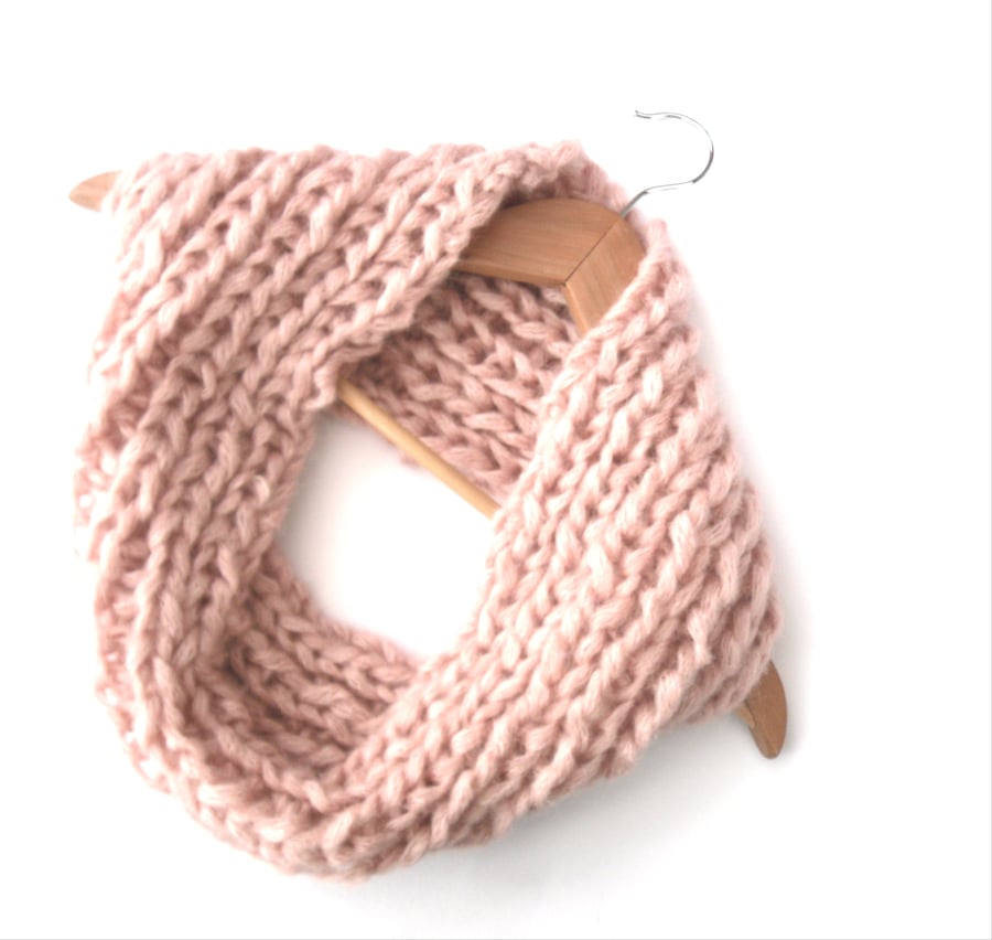 Soft pink knitted Mohair Cowl