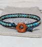 Duck egg blue sea sediment jasper and leather bracelet with wooden button  - Image 2