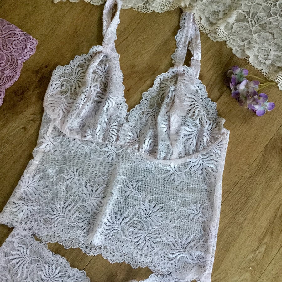 Pastel blush pink  lace bralette and short set
