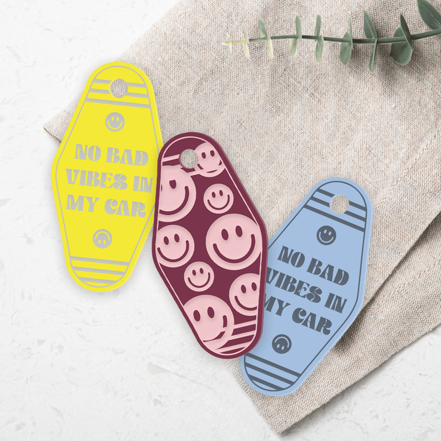 No Bad Vibes In My Car Smiley Design, Car Accessory, Motel Keyring, Small Gift