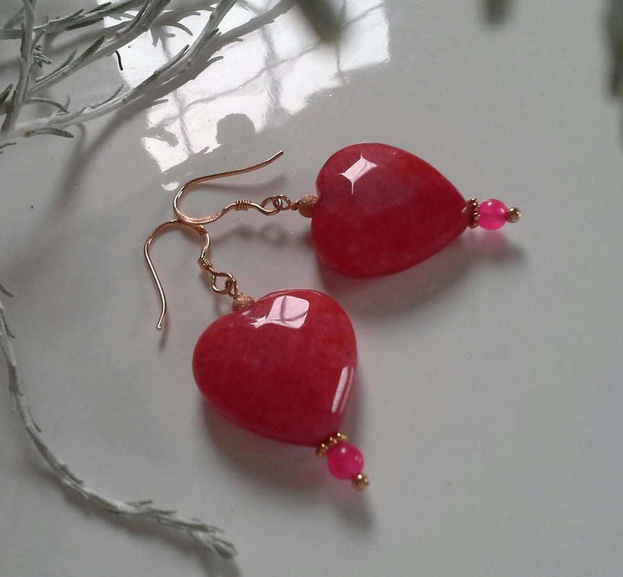 Large Quartzite Heart Earrings Rose Gold Vermeil 