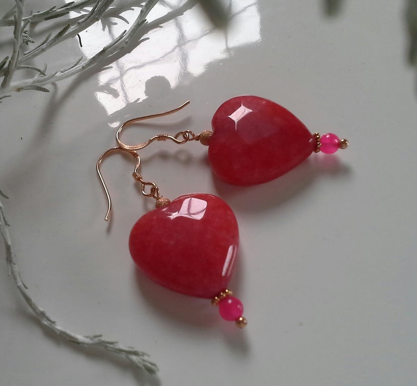 Large Quartzite Heart Earrings Rose Gold Vermeil 
