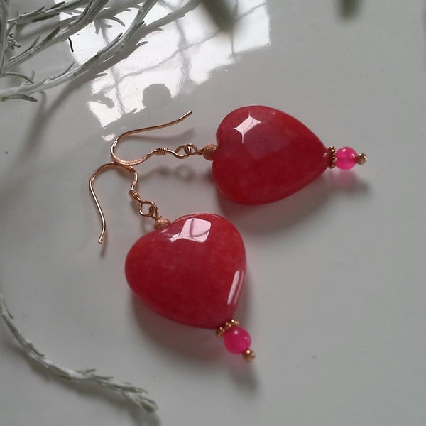 Large Quartzite Heart Earrings Rose Gold Vermeil 