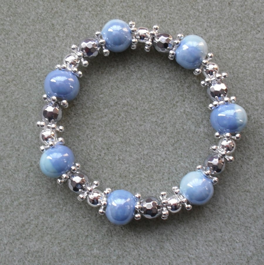 Blue Stretch Bracelet With Ceramic and Haematite Beads Stocking Filler