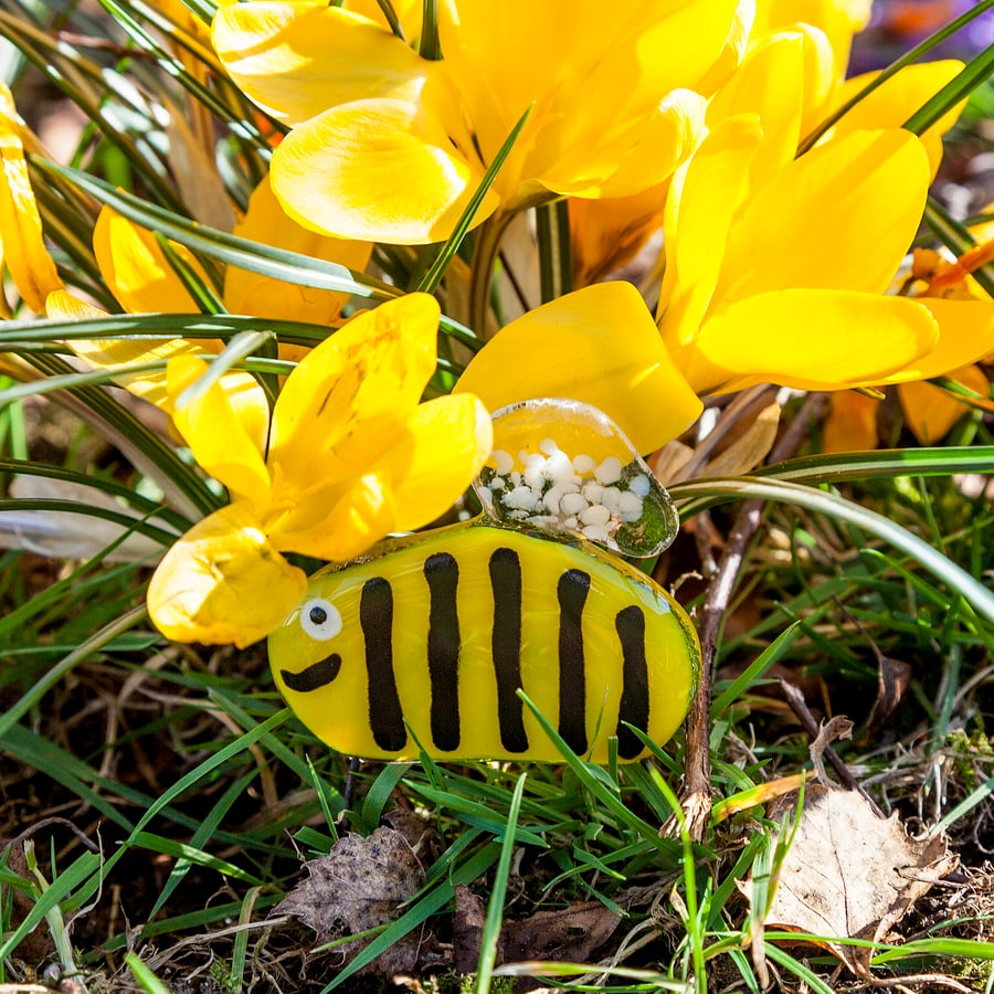 Cute Bumble Bee Fused Glass Plant Pot Garden Decorations Ornaments