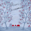 Christmas Card, Blank Happy Christmas Card, Trees Moon Stars Snow Card, Winter