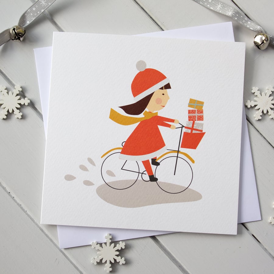 Xmas Bicycle Girl Christmas Card