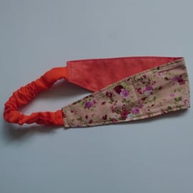 Orange Glitter and Coral Floral Reversible Headband