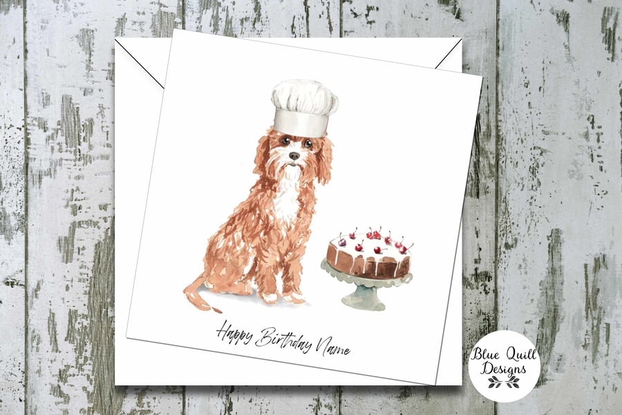 Cavapoo Watercolour Print Personalised Birthday Card
