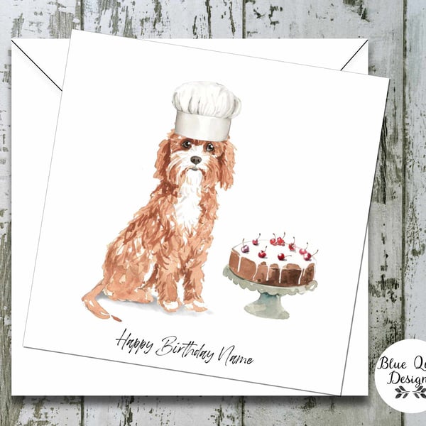 Cavapoo Watercolour Print Personalised Birthday Card
